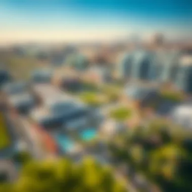 An aerial shot of Academy City highlighting its green spaces and learning facilities