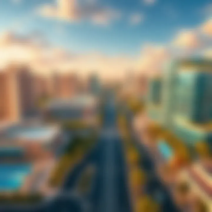 A panoramic view of Academy City showcasing its modern architecture and landscape