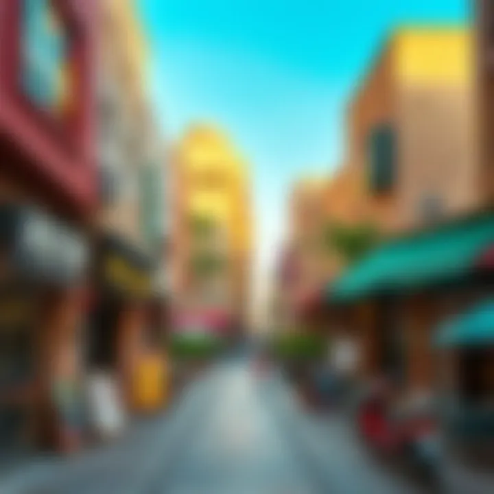 Vibrant street scene in Al Garhoud featuring local shops and cafes.