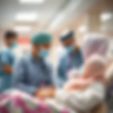 Medical staff engaging with patients highlighting the hospital's care approach