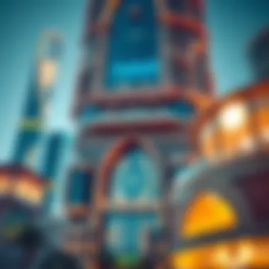 Close-up of the architectural details of Al Sabah Tower