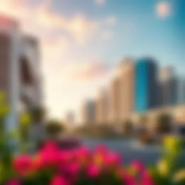 A picturesque view of Amber Studio City showcasing its modern architecture and green spaces