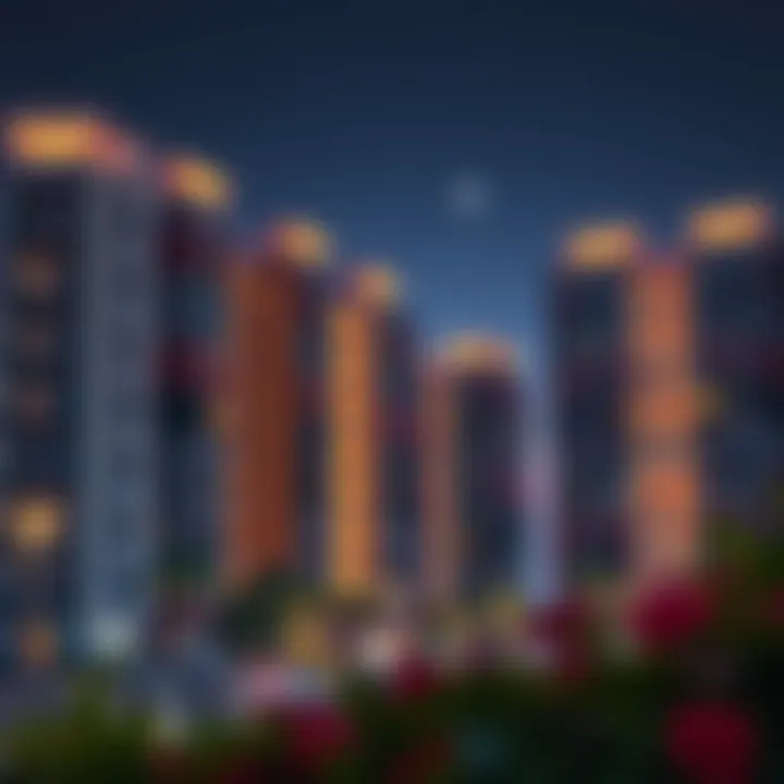 Residential Buildings of Arjan Heights at Night Stylish residential buildings in Arjan Heights illuminated at night