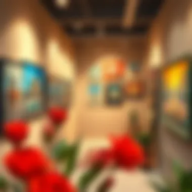 Local Talent in Art Gallery An intimate art gallery showcasing local talent and craftsmanship