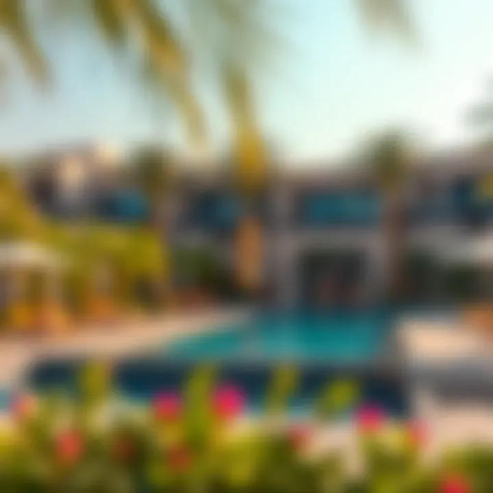 Amenities at Azizi Montrell, featuring a serene pool area surrounded by greenery