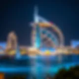 Stunning view of Blue Waters Dubai illuminated at night