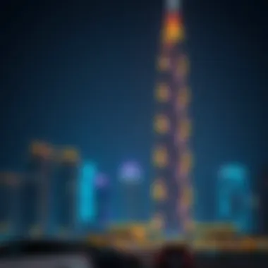 BM Tower illuminated at night, enhancing the Dubai skyline's vibrancy