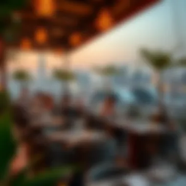 Outdoor seating area at Boom Boom Restaurant with city views