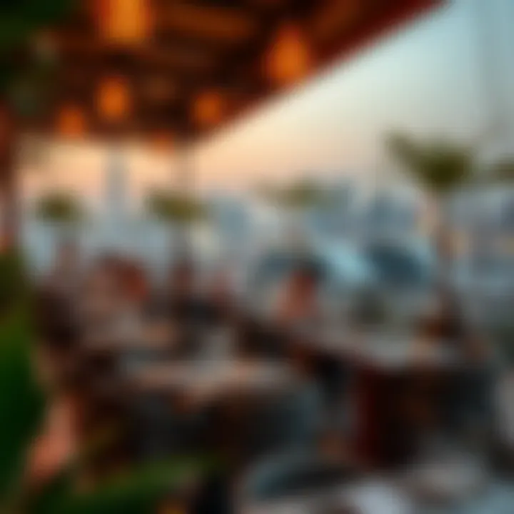 Outdoor seating area at Boom Boom Restaurant with city views