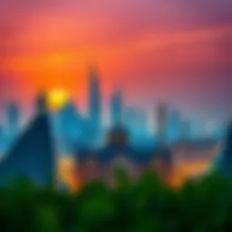 A captivating view of Jaddaf's skyline at sunset, showcasing the blend of modern architecture and cultural heritage.