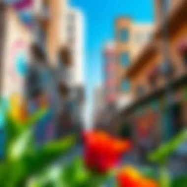 A vibrant street scene in Jaddaf, where cultural murals and local art breathe life into the community.