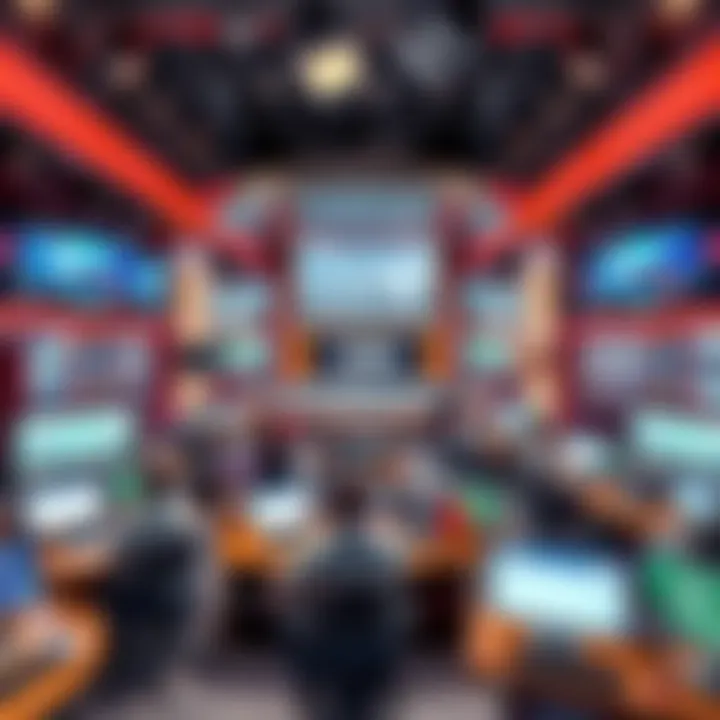 Interior shot featuring a newsroom bustling with activity