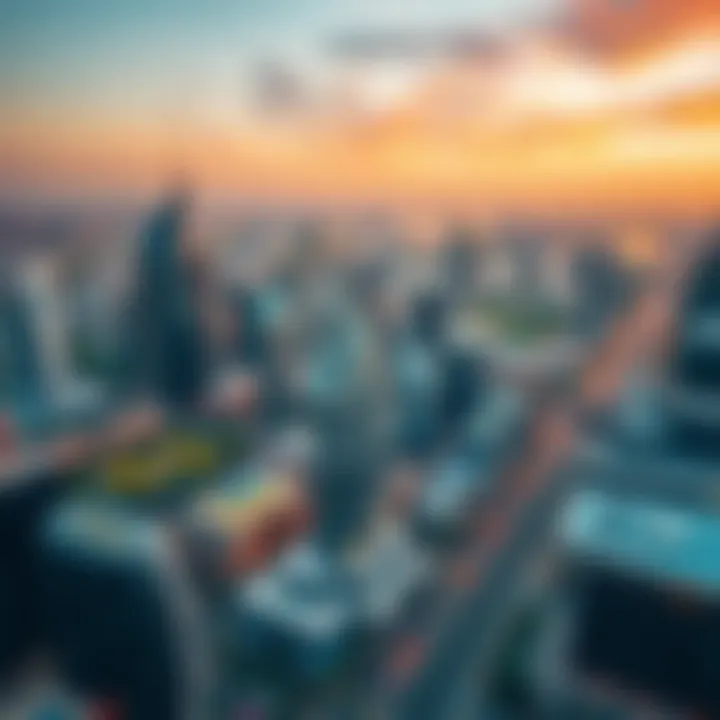 Aerial view of International City showcasing its unique architecture