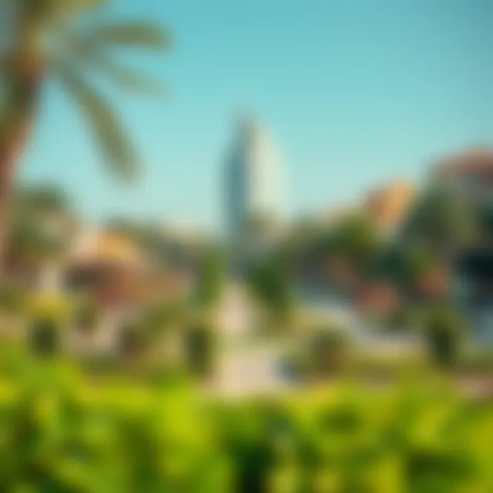 Lush green parks and recreational areas in a Dubai neighborhood