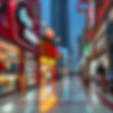 Vibrant storefronts in Daiso Motor City showcasing unique products