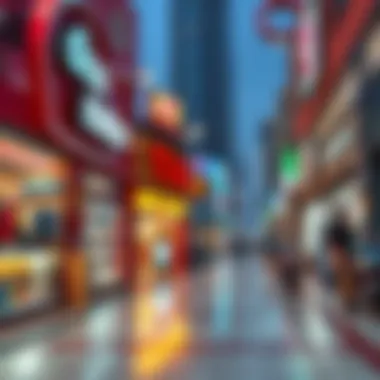 Vibrant storefronts in Daiso Motor City showcasing unique products