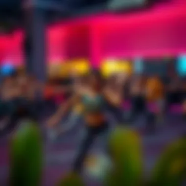 Group fitness class in session, highlighting community engagement