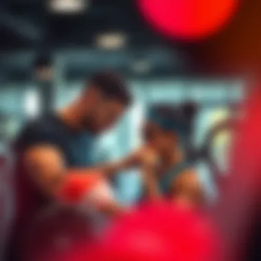 Personal trainer assisting a member with workout techniques