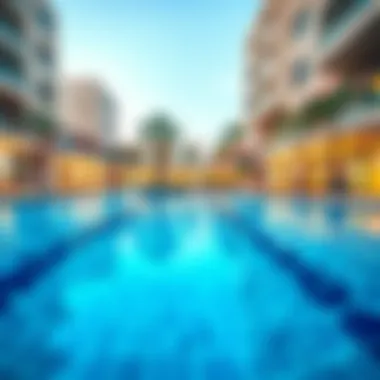 Luxurious swimming pool area in Damac Hills 2