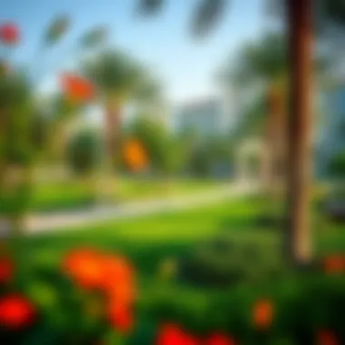 Tranquil park space with walking paths and greenery in Damac Hills 2