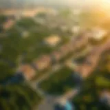 Aerial view of Damac Hills showcasing lush landscapes