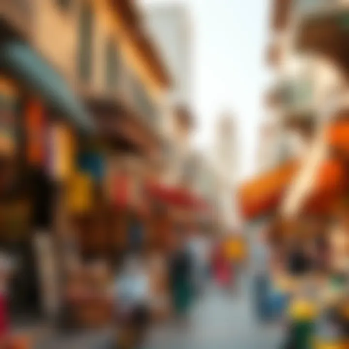 A bustling market scene in the heart of Dubai's cultural district, featuring traditional goods and local crafts.