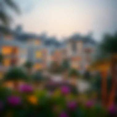 An upscale neighborhood in Dubai highlighting luxury residences surrounded by lush greenery and modern amenities.