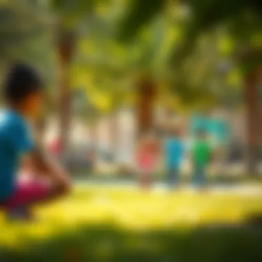 Children playing and interacting in a park setting