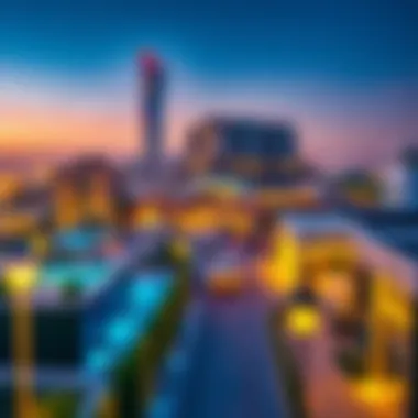 Panoramic view of the community spaces and amenities surrounding Dunya Tower