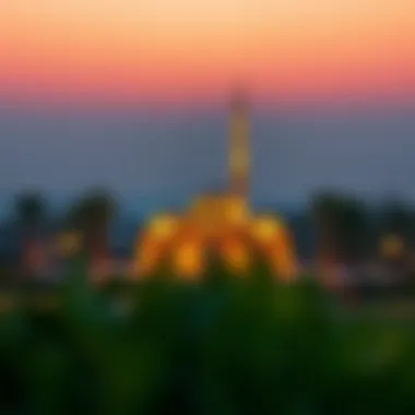 Evening Serenity at Nad Al Hamar Landmark An evening view of a popular landmark in Nad Al Hamar beautifully illuminated