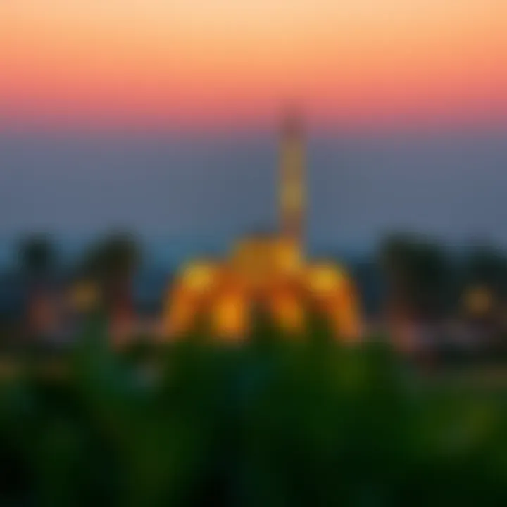 Evening Serenity at Nad Al Hamar Landmark An evening view of a popular landmark in Nad Al Hamar beautifully illuminated