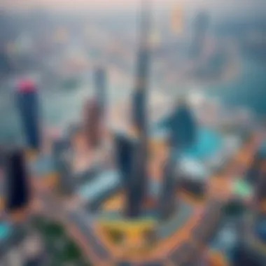 Architectural Marvel of the Dubai Trade Center Aerial view of Dubai Trade Center showcasing its architectural design