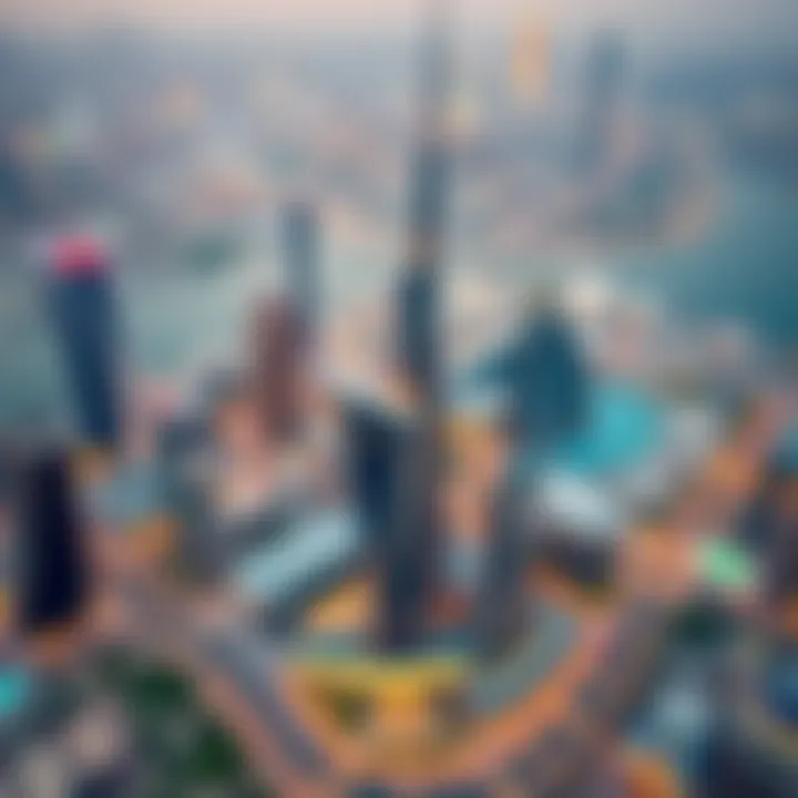 Architectural Marvel of the Dubai Trade Center Aerial view of Dubai Trade Center showcasing its architectural design