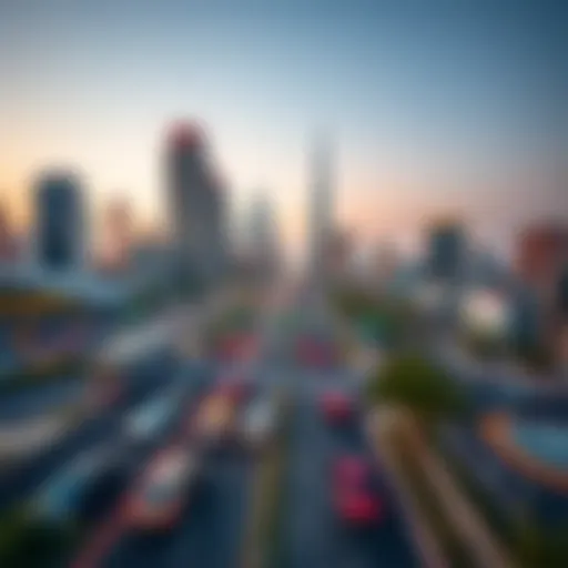 Aerial view of Sheikh Zayed Road showcasing its bustling traffic and skyscrapers