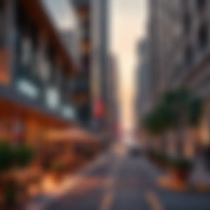 Modern cafes and shops lining the streets adjacent to Sheikh Zayed Road