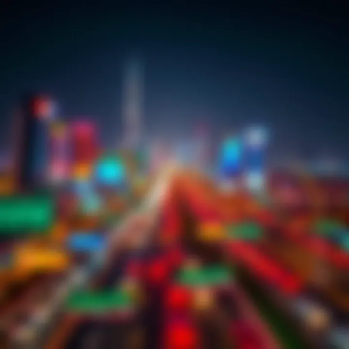 Night skyline of Sheikh Zayed Road illuminated with vibrant city lights