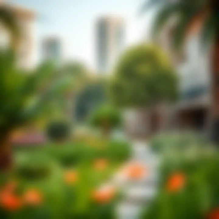 Recreational area within Emaar Business Park Greens featuring lush greenery and walkways