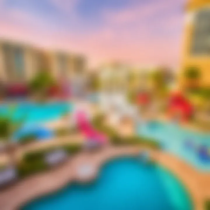 Vibrant community amenities in Emerald Residence including pools and recreational areas