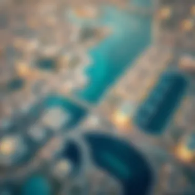 Aerial View of Dubai Land Aerial view of Dubai Land showcasing its extensive layout and urban planning.