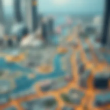 Geographical Map of Dubai Land Map highlighting the geographical features and landmarks of Dubai Land.