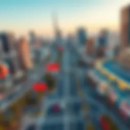 A panoramic view of 611 Road showcasing its vibrant urban landscape