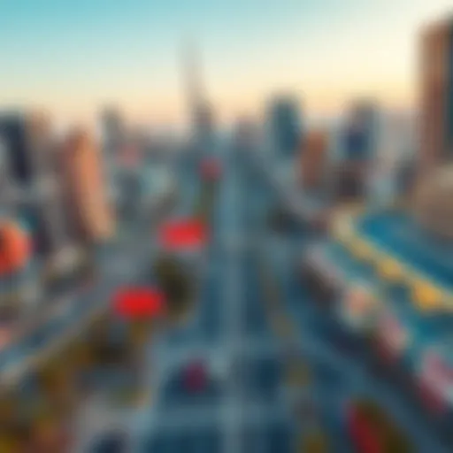 A panoramic view of 611 Road showcasing its vibrant urban landscape