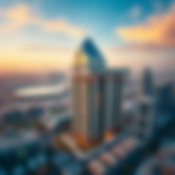 Aerial Perspective of Al Amir Building Aerial view of Al Amir Building showcasing its modern architecture against the Dubai skyline