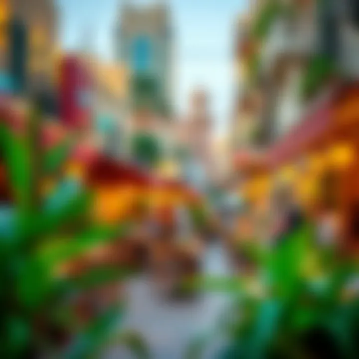 A vibrant outdoor dining scene in Al Bader filled with diverse culinary offerings