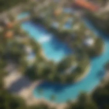 Aerial view of Al Barari Water Park showcasing its lush greenery and water features