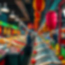 A panoramic view of Al Karama Fish Market showcasing vibrant seafood displays.