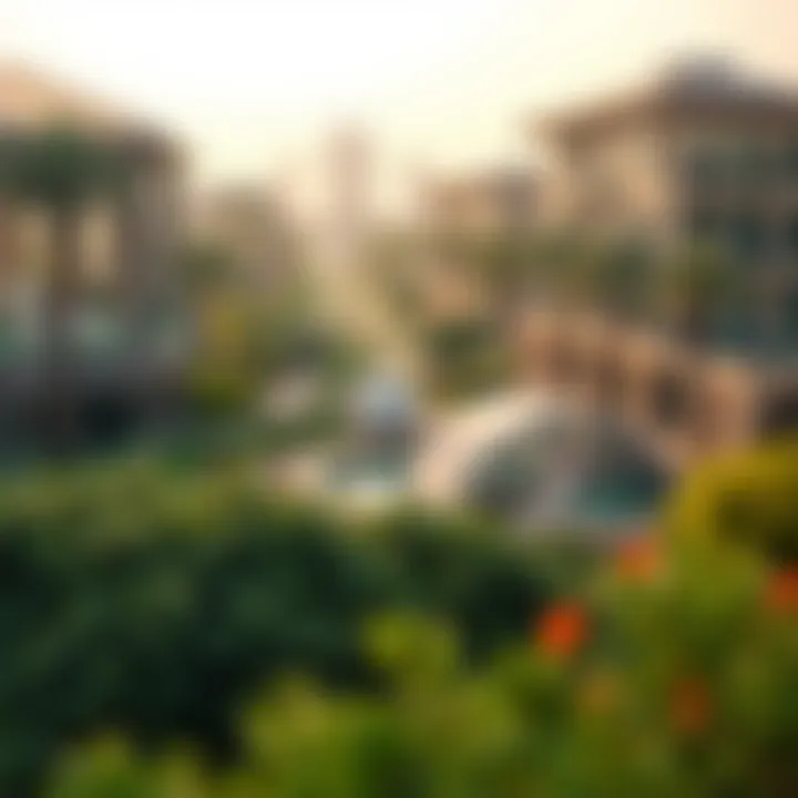 The lush greenery and recreational areas in Al Khail Heights, highlighting leisure opportunities