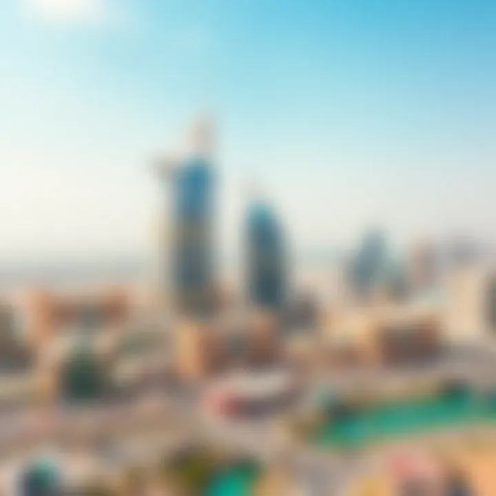 A panoramic view of Al Maktoum Building against the Dubai skyline