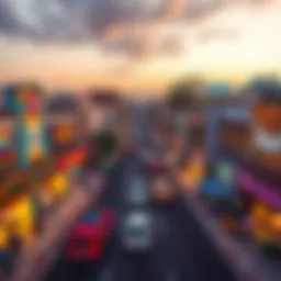 A panoramic view of Al Mina Road showcasing its vibrant atmosphere