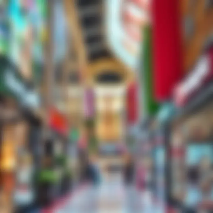 Vibrant shopping area filled with diverse retail stores